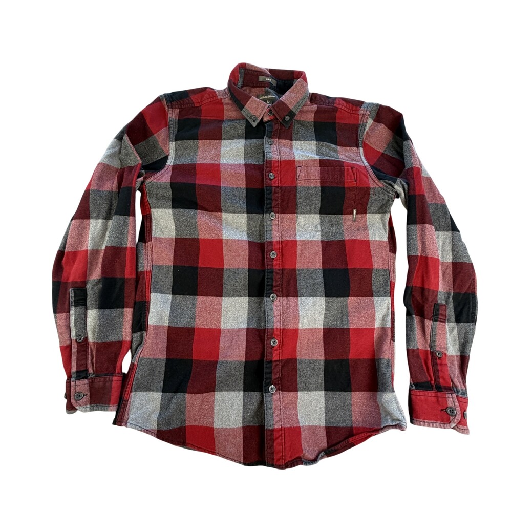 Eddie Bauer Shirt Mens Medium Red Plaid Flannel Long Sleeve Slim Fit Casual